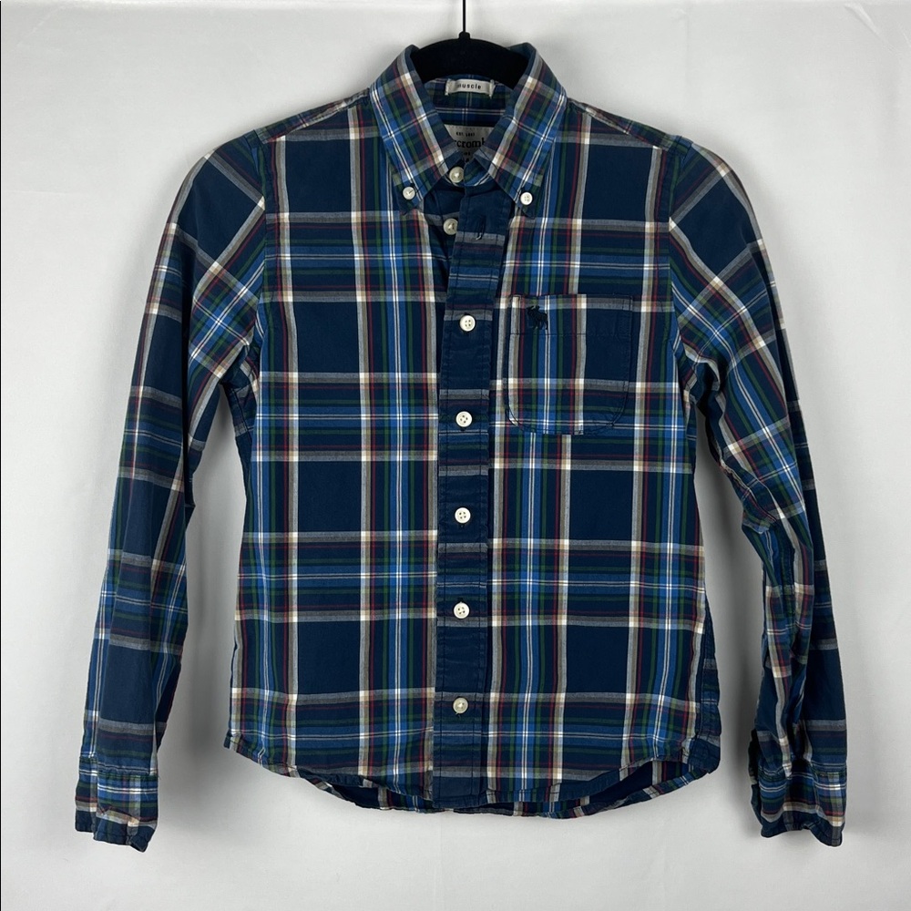 Abercrombie & Fitch Boys Navy and Plaid Button Down Shirt‎